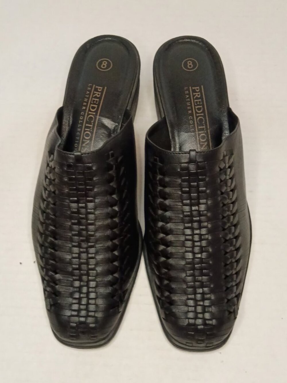 Predictions Black Woven Leather Mules Clogs Women's Size 8